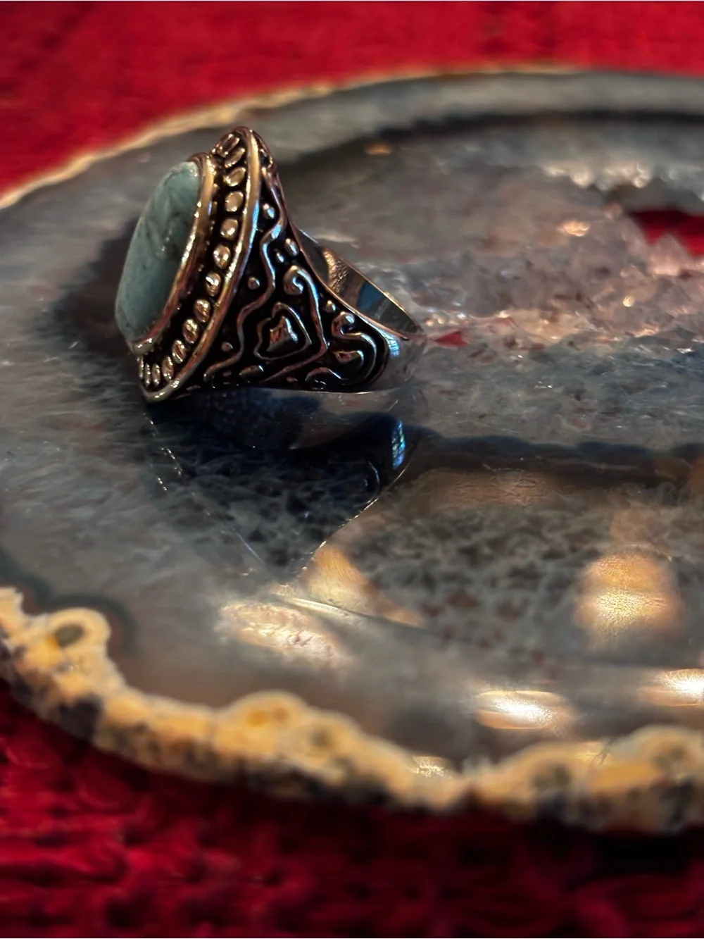 Sterling Silver Turquoise Oval Statement Ring - Blue Green